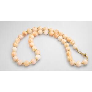 Vintage Amway Light‎ Pink Marbled Lucite Beaded Necklace 17" Gold-Tone rd02-44